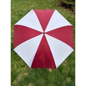 Knight Golf Umbrella Red White Striped Oversized Nylon Windproof With Sleeve